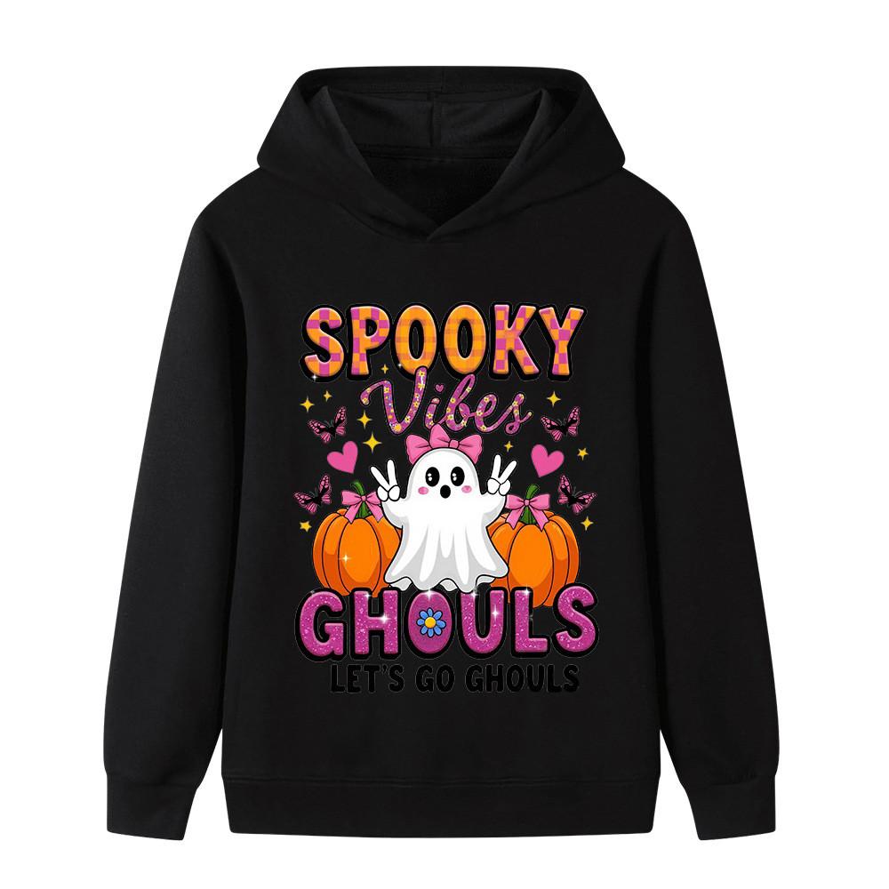 B1648 Kids Boys Girls Halloween Pumpkin Ghost Print Casual Breathable Long Sleeves Hoodie