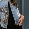 Женская джинсовая куртка с леопардовым принтом и длинными рукавами Свободные пуговицы с карманом и отложным воротником Повседневная осень-зима Женское женское пальто Верхняя одежда Женская одежда