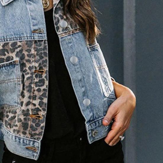 Женская джинсовая куртка с леопардовым принтом и длинными рукавами Свободные пуговицы с карманом и отложным воротником Повседневная осень-зима Женское женское пальто Верхняя одежда Женская одежда