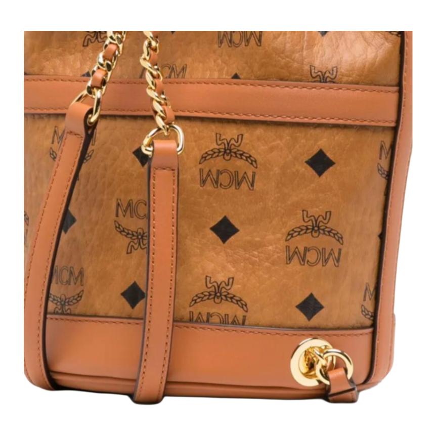 MCM Upcycling Project Visetos Chain Backpack With Metal Ring Decoration Faux Leather And Leather Women Backpack Brown MWKFSUP01CO001