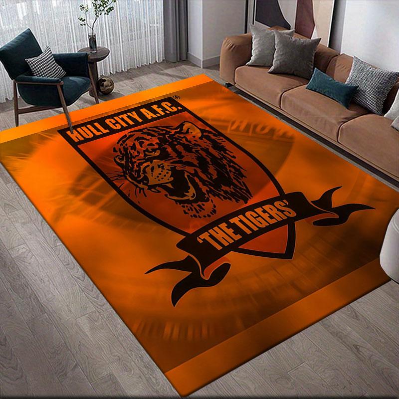 Hull City AFC Flannel Printed Carpet, Home Sofa Decoration for Living Room & Bedroom, Non‑Slip Play Flannel Floor Mat for Game Room