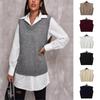 Women's Autumn and Winter Vest Women's Solid Color Top V-neck Slit Hem Sweater Vest Outside Clothes for Women