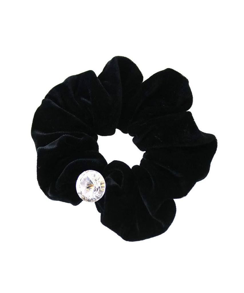 VINGTAINE Scrunchie with Swarovski Single Simple Hair and Casual for Adults Crystals, Velvet, Crystal, Accessory, Cute, Stylish, (HS-195-BK)
