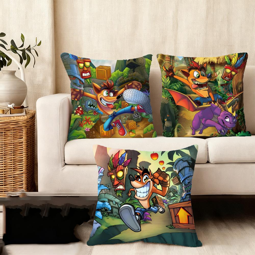 CCrash BandicootT Cartoon Cushion Cover Plush Fabric Soft DoubleSided Printed Sofa Warm Winter Home Child Gift Pillow Case
