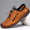 Summer Men's Leather Shoes with Hollowed Out Cow Tendon Soft Sole Casual Shoes, Men's Casual Breathable Sandals