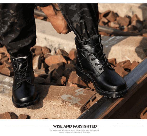 Men's Winter Leather Snow Boots with Velvet Lining, High Top, Genuine Leather, Outdoor Martin Style