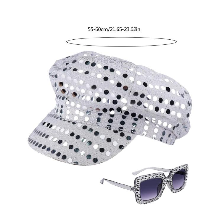 70s Disco Fancy Dress Set Bling Hat Bling Sunglasses Long Scarf Earring, and 70s Disco Accessories