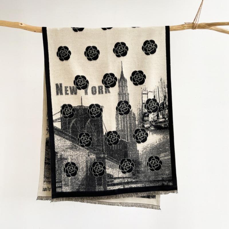 Autumn and Winter New Imitation Cashmere Castle Camellia Scarf Retro Thickened Warm Scarf Shawl with Windproof Scarf