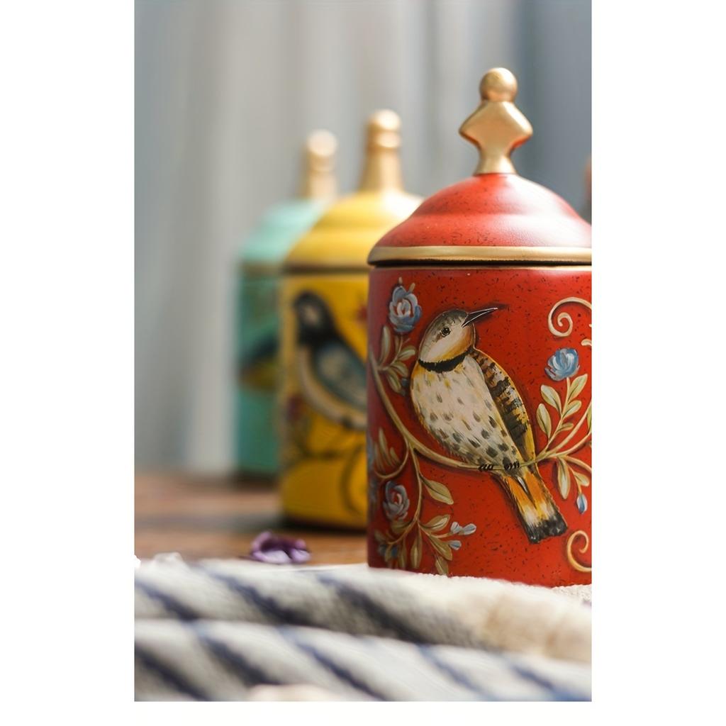 1pc Ceramic Storage Jar, Porcelain Storage Jar, Tea Can, Coffee Can, Ceramic Crafts, For Home Restaurant Hotel Office