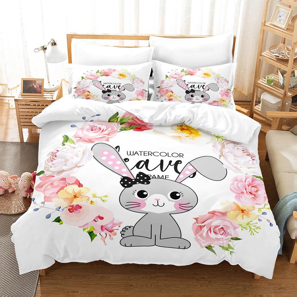 Cute Animal Bedding Kid Girl Single Double Bed Down Duvet Cover Pillowcase 2/3pc 3D Printed Soft Cover Home Textile Gift