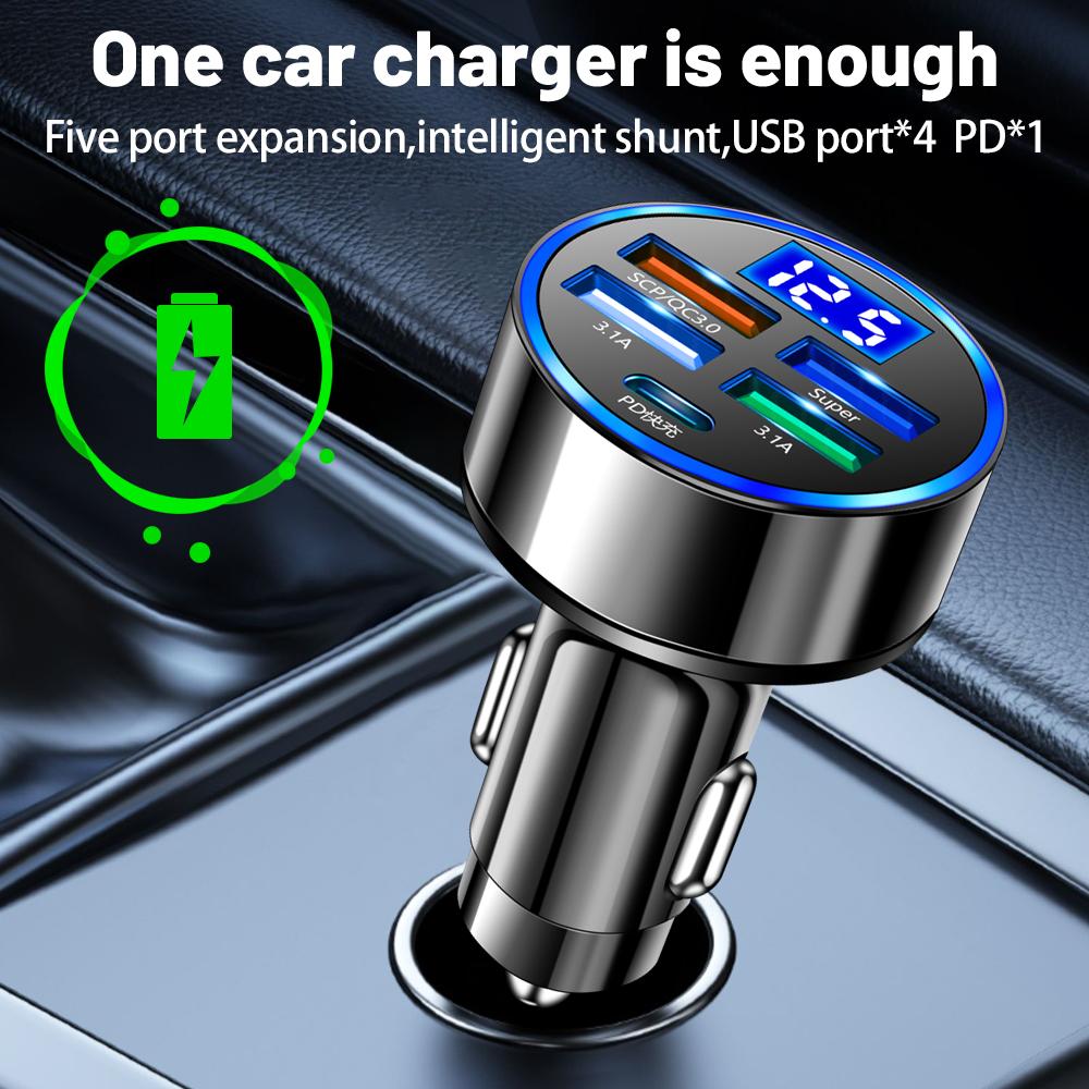 5 портов быстрой зарядки PD QC3.0 USB C 250 Вт светодиодное автомобильное зарядное устройство автомобильное зарядное устройство для телефона адаптер типа C в автомобиле для Iphone Samsung Huawei Xiaomi