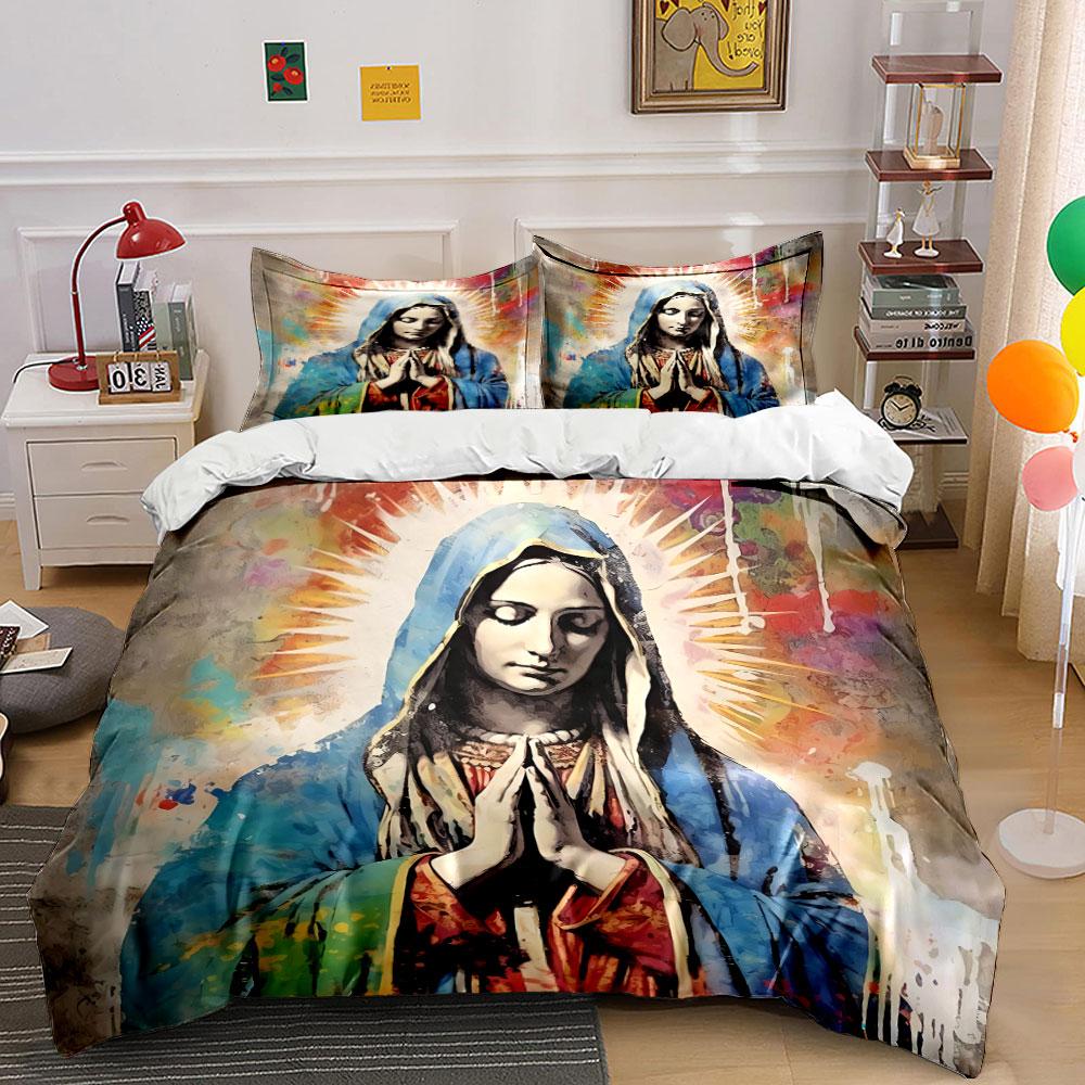 Praying Virgin Mary Artwork Bedding Duvet Cover Set Duvet Cover Pillowcases (1*Duvet Cover 2*Pillowcases, without duvet insert)