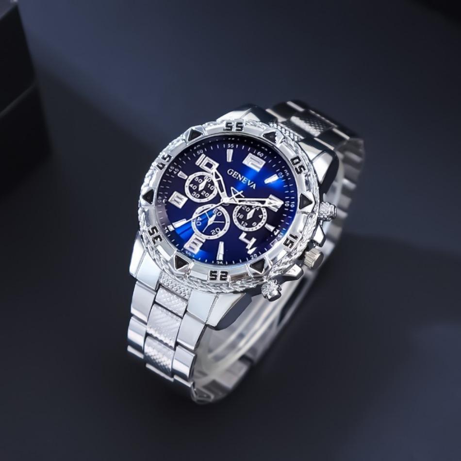 2 шт./Компл. Мужские Модные Роскошные Часы Круглые Аналоговые Мужские Часы Повседневные Кварцевые Наручные Часы для Мужчин Подарки на День Рождения, на Каждый День, на Праздник