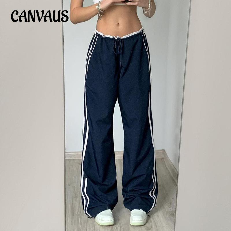 Женские уличные спортивные брюки с тесьмой цвета столкновения повседневные брюки весна и лето новые эластичные завязки на талии свободные широкие брюки прилив