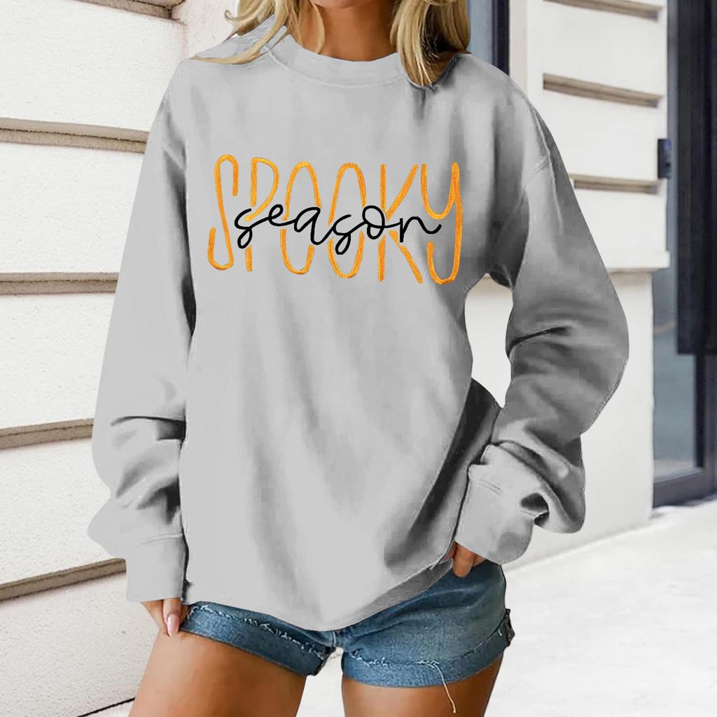 Women's Round Neck Printed Tops Cotton Casual Fashion Long Sleeve Pullover Top Blouse