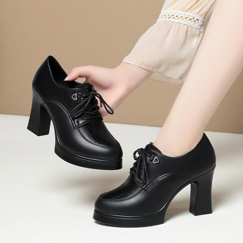 Модные британские туфли-оксфорды из мягкой кожи с глубоким ртом, женские туфли-лодочки на платформе 2024 года, туфли на высоком каблуке для офиса и мамы