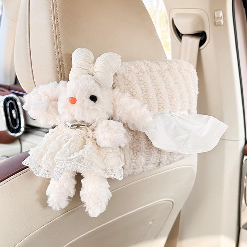 Cute doll car tissue box cartoon car tissue hanging bag plush doll car paper bag hanging type
