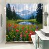 1pc Shower Curtain - Idyllic Alpine Landscape with a Serene Lake and Vibrant Wildflowers, Perfect for Bathroom Decoration