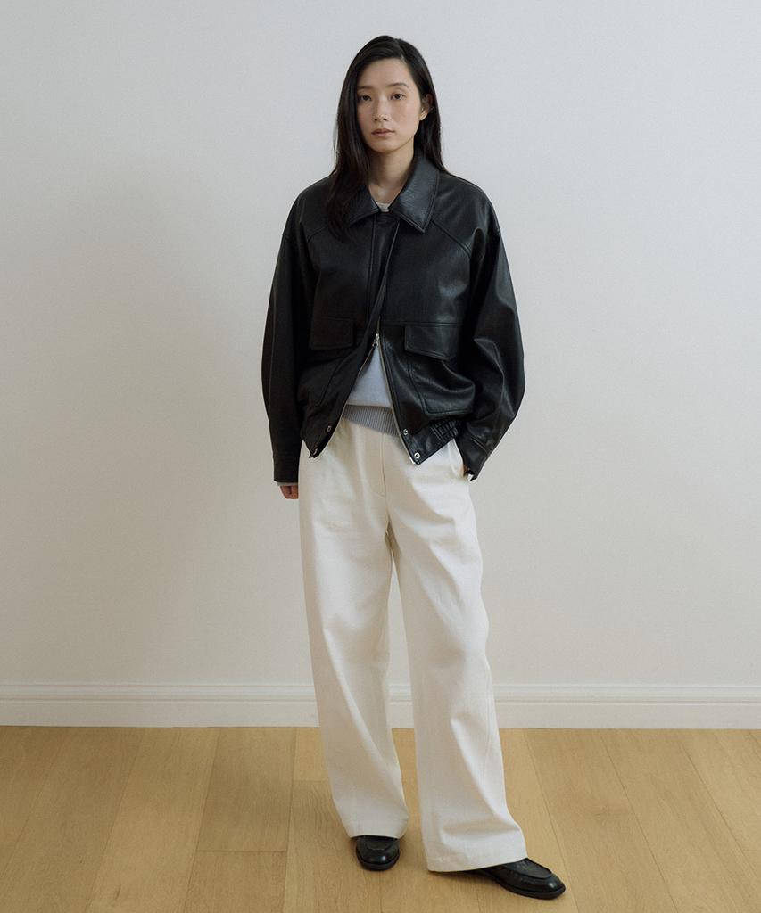 LINGSEOUL Out Pocket Leather Blouson-Black