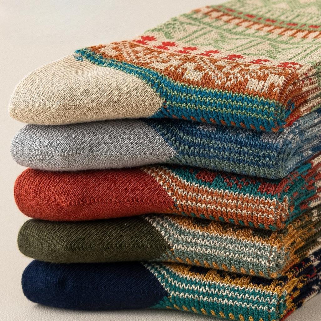 Женские носки, Хлопковые носки в этническом стиле, ретро, кэжуал, Модные осенне-зимние наряды, Носки до середины икры, Длинные носки