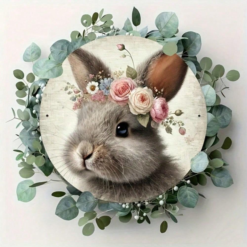 Retro Easter Rabbit Metal Tin Sign Round Wall Decor Rustic Holiday Party Home Garden Porch Decoration 2D Plaque