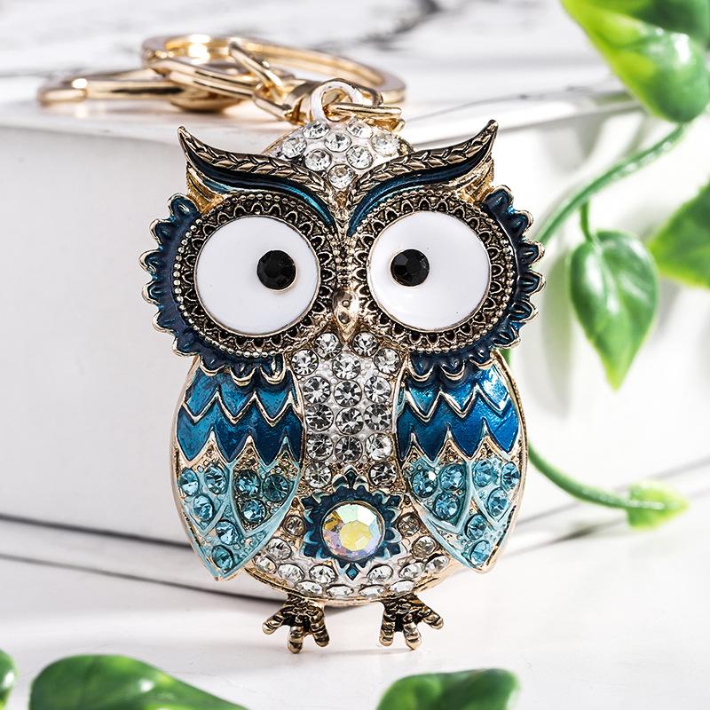 New Creative Animals Cute Owl Key Chain Metal Diamonds Fashion Keychains Men's Women's Handmade Jewelry Gift Keyring Bag Charms