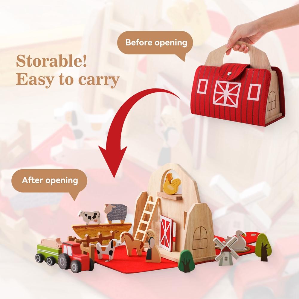 Детская игрушка Монтессори, модель фермерского дома, фермер, корова, курица, утка, птица, набор животных, деревянная штабелируемая игра, детские развивающие игрушки, подарки