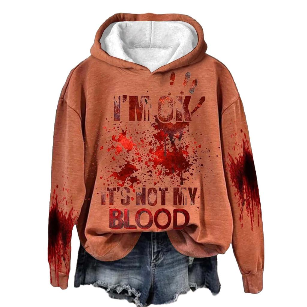 Я в порядке, это не моя кровь. Женские повседневные милые топы с длинным рукавом. Рубашки. Женские повседневные топы с длинным рукавом.