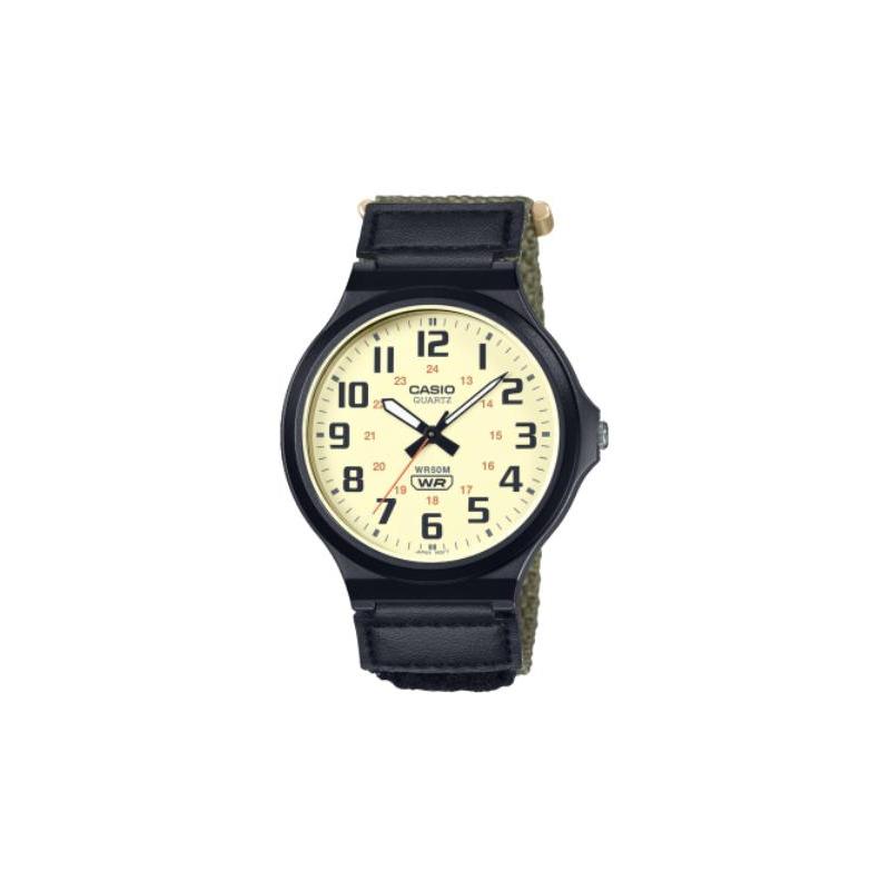 Casio Водонепроницаемые 50 метров Кварцевые холщовый ремешок для мужчин и женщин желтый циферблат MW-240B-3BV