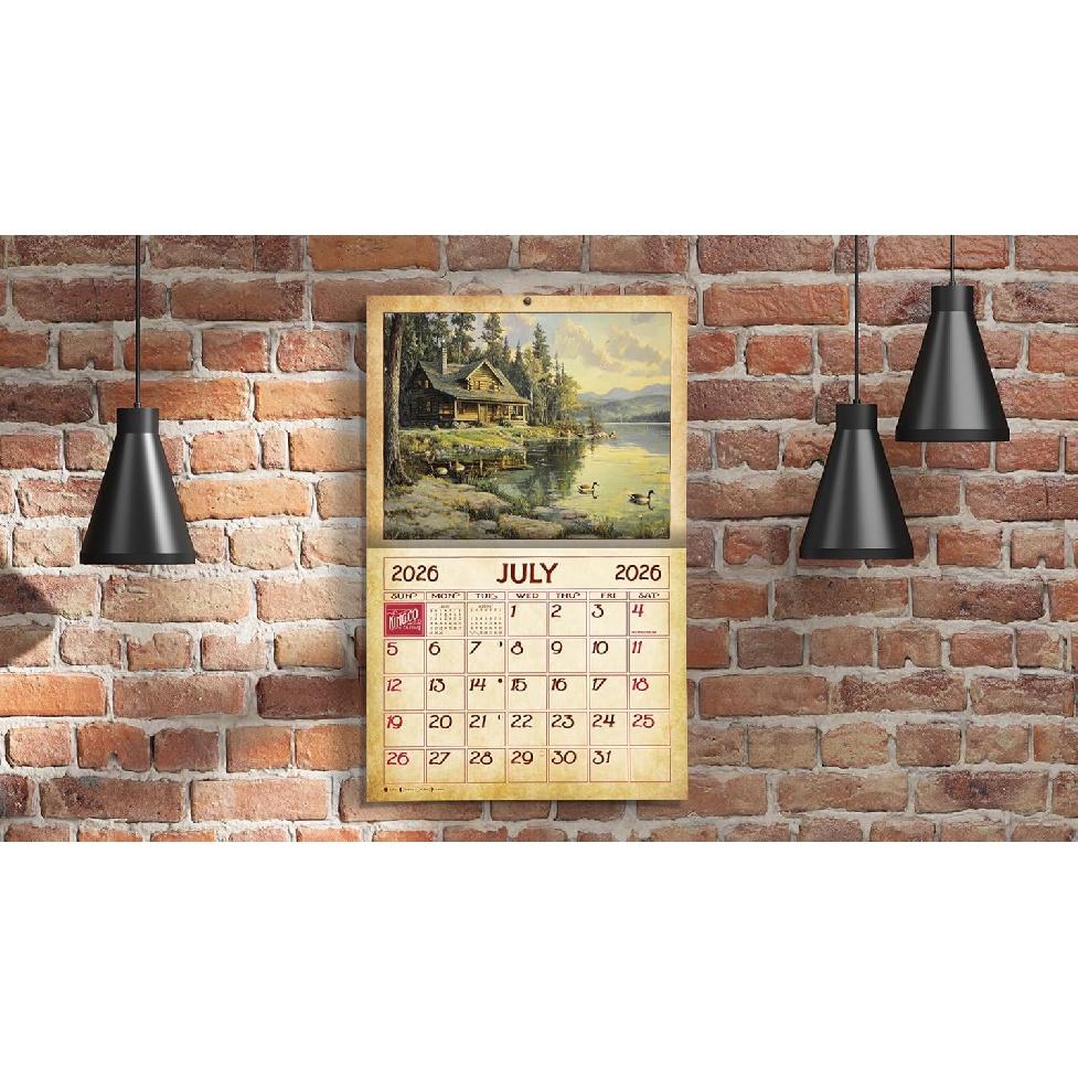 2026 Vintage Log Cabin Wall Calendar 16-Month X-Large Size 14x22, Retro Rustic Cabin Calendar by The KING Company-Monster Calendars