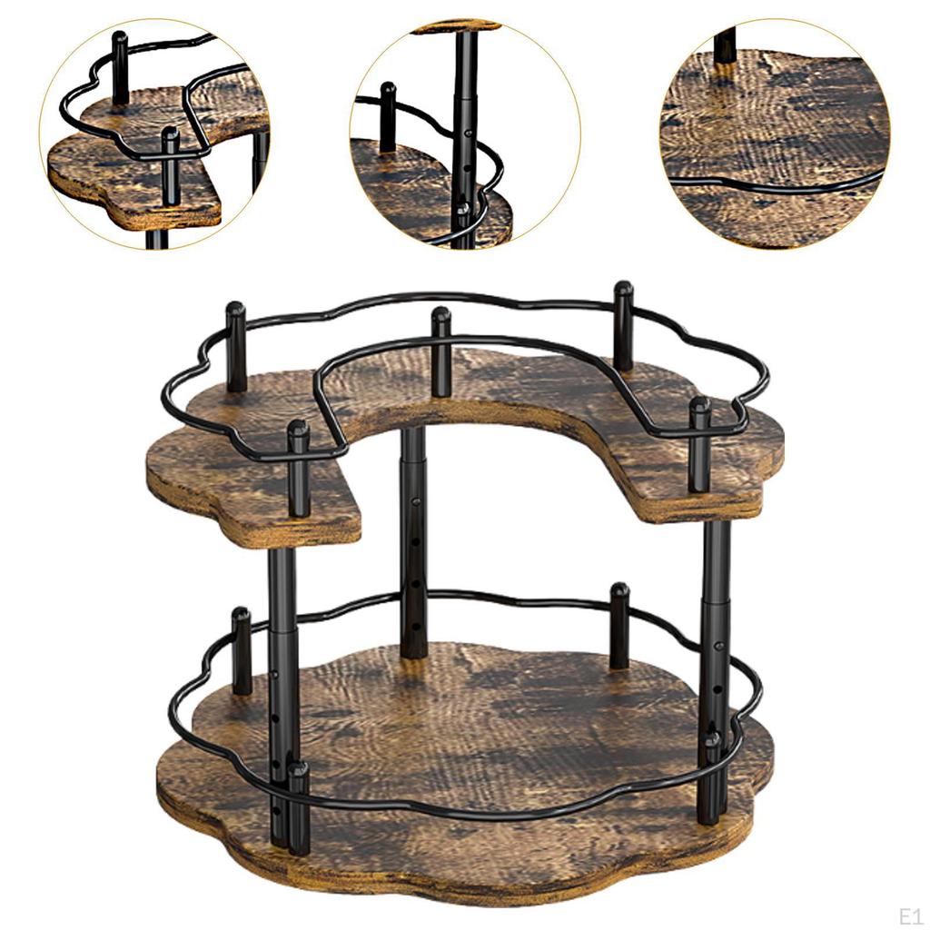 Wooden Turntable Tray Condiments Organizer 2 Tier Rotating Vanity Storage Multipurpose Round Lazy