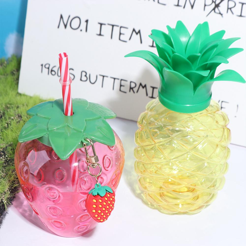 Fruit Shape Pineapple Straw Cup Plastic Strawberry Straw Cup Cute Kitchen