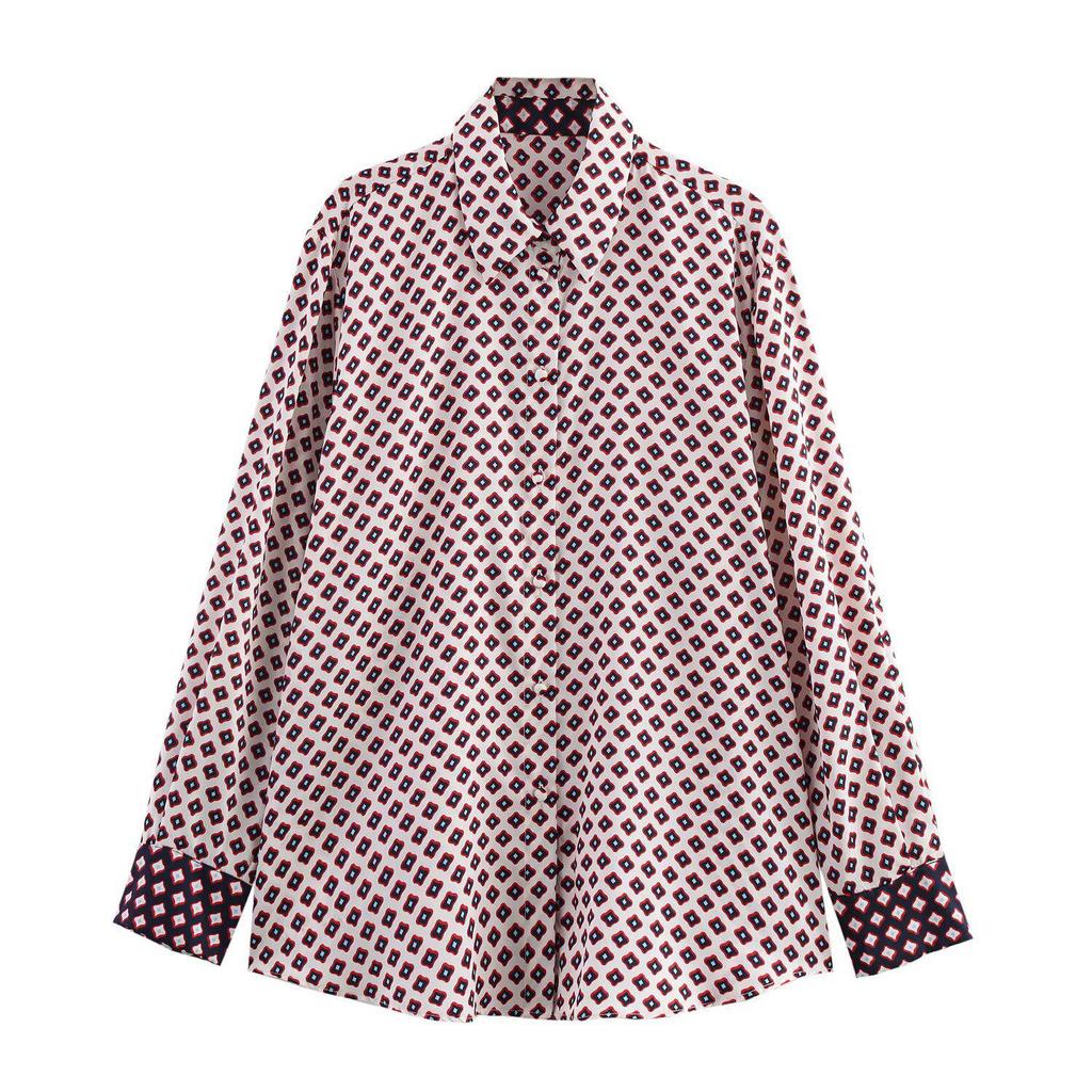 Весна 2025 Женский комплект с принтованной рубашкой и брюками прямого кроя 11305