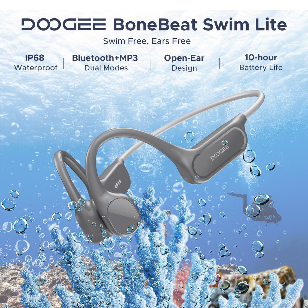 DOOGEE BoneBeat Swim Lite Bone Conduction Sports Headphones Wireless Bluetooth 5.4 Headset IP68 Waterproof for Running, Cycling