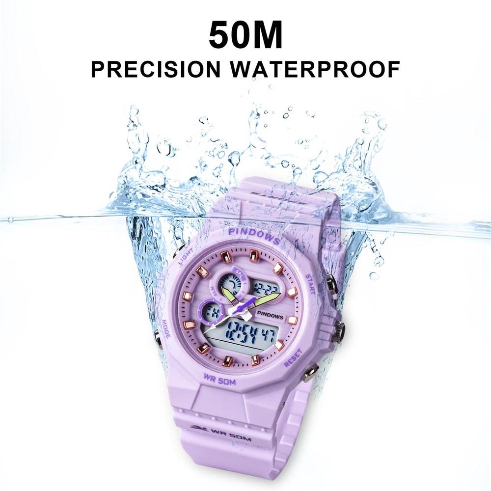 PINDOWS Women's Analog Digital Sports Watch 5 ATM Water Resistant Stopwatch
