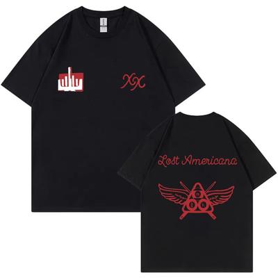 Трендовые топы 2025 Mgk Lost Americana Tour принт Y2K футболка мужская женская поп готическая футболка хип-хоп с круглым вырезом оверсайз футболка для подростков