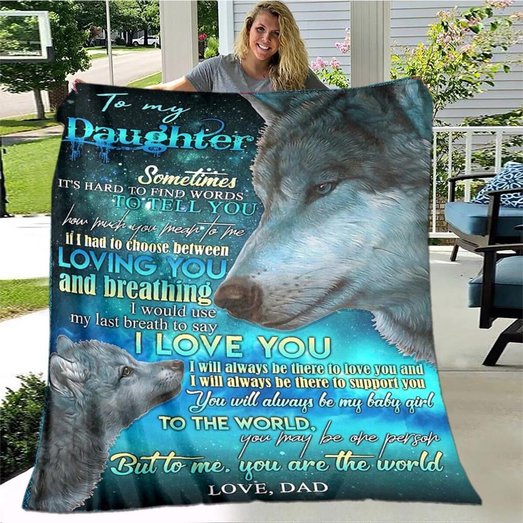 Персонализированное одеяло из шерпы для моей дочери с принтом льва, волка и дракона, подарок от мамы, папы, одеяло для дивана-кровати, мягкое одеяло для пикника