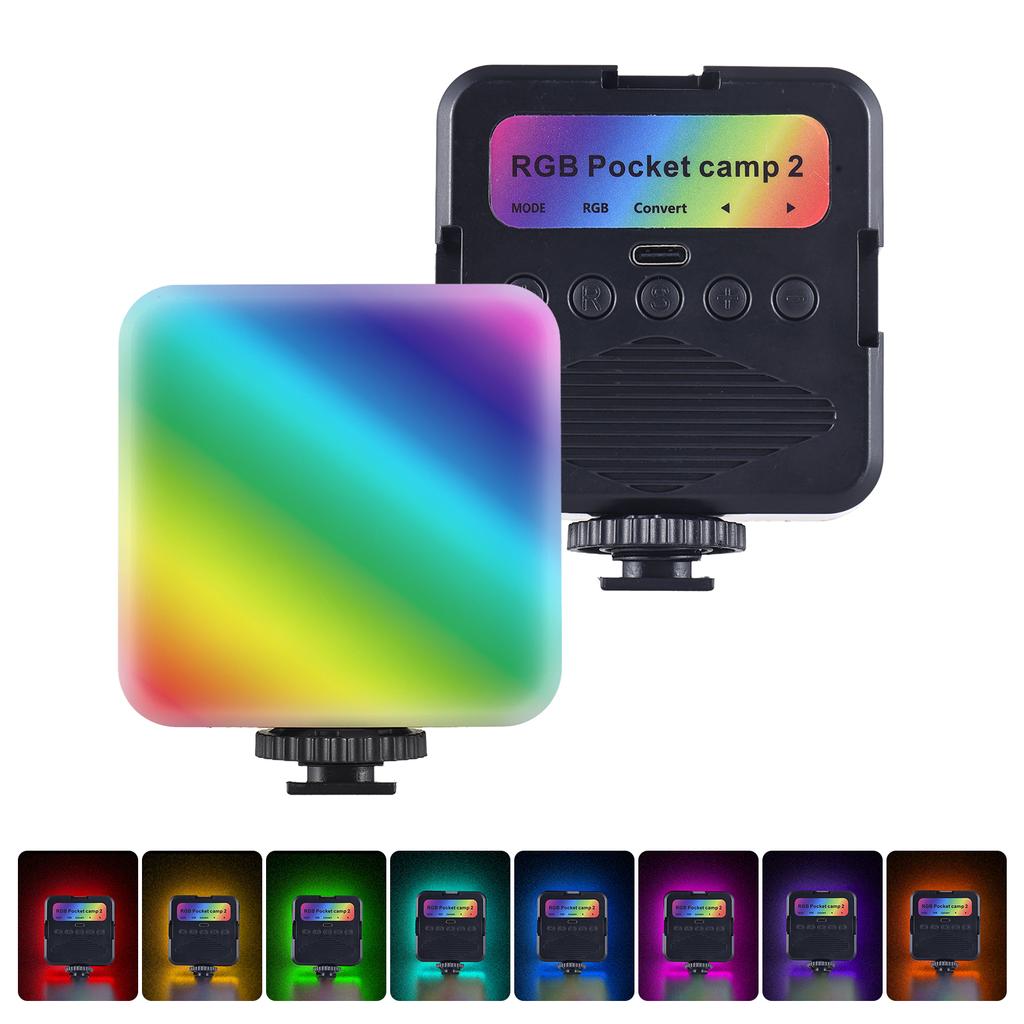 RGB Video Light, LED Camera Light with 3 Cold Shoe Mounts, 90+ High CRI, 3000K-6500K, 500mAh Battery, Photography Selfie Lighting