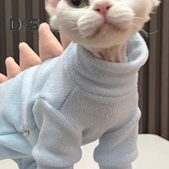 Одежда для кошек с динозаврами, зимняя пижама для кошек-сфинксов, мягкий флисовый теплый костюм для кошек, живущих в помещении без шерсти