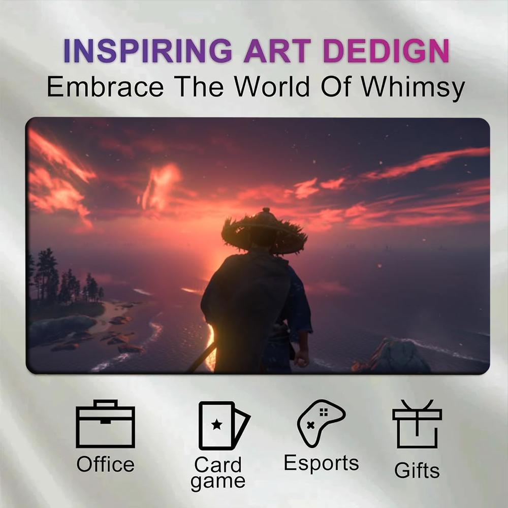 Japanese Samurai Sunset Sea View Gaming Mouse Pad NonSlip Rubber Base Warrior Straw Hat Cliff Teclado MecNico Mouse Pad