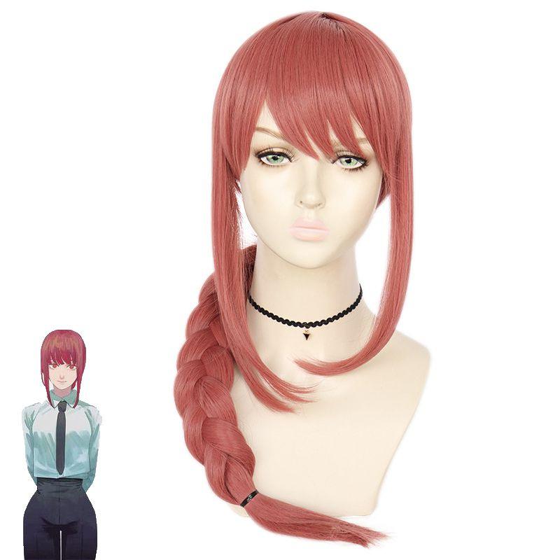 Chic Chainsaw Man Makima Wig Long Pink Braid Synthetic Fiber For Cosplay And Party Props