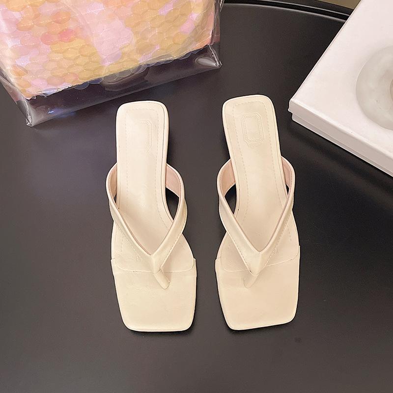 Весна и осень 2025 года новые шлепанцы на высоком каблуке французская мода простой стиль лакированная кожа шлепанцы на тонком каблуке