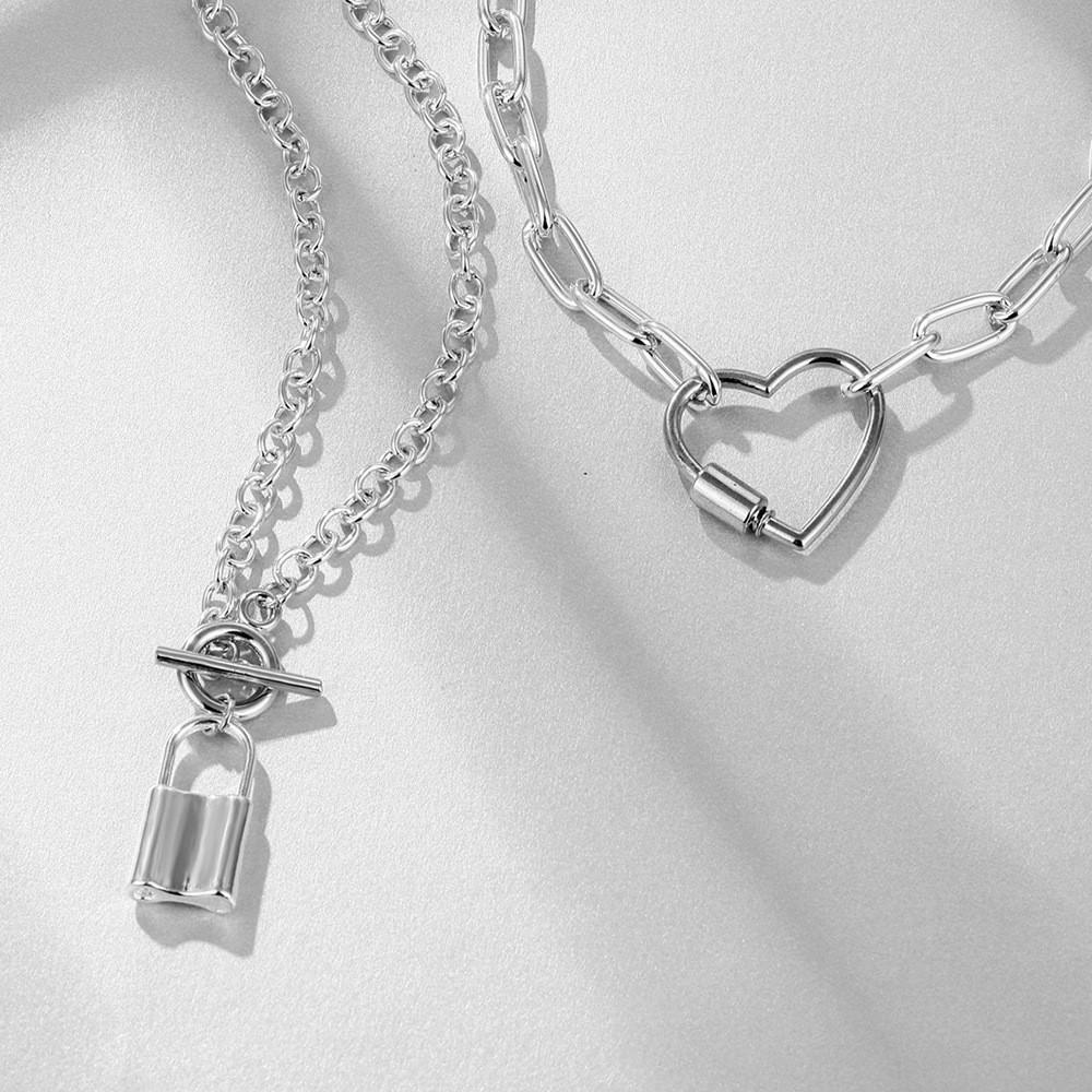 Stylish Multi-layer Silver Heart Lock Necklace For Women Perfect For Fashion Lovers And Gifts