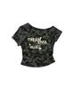 CREAM SODA LAB Camo Side Shirring One-Shoulder Crop Short Sleeve T-Shirt Gray