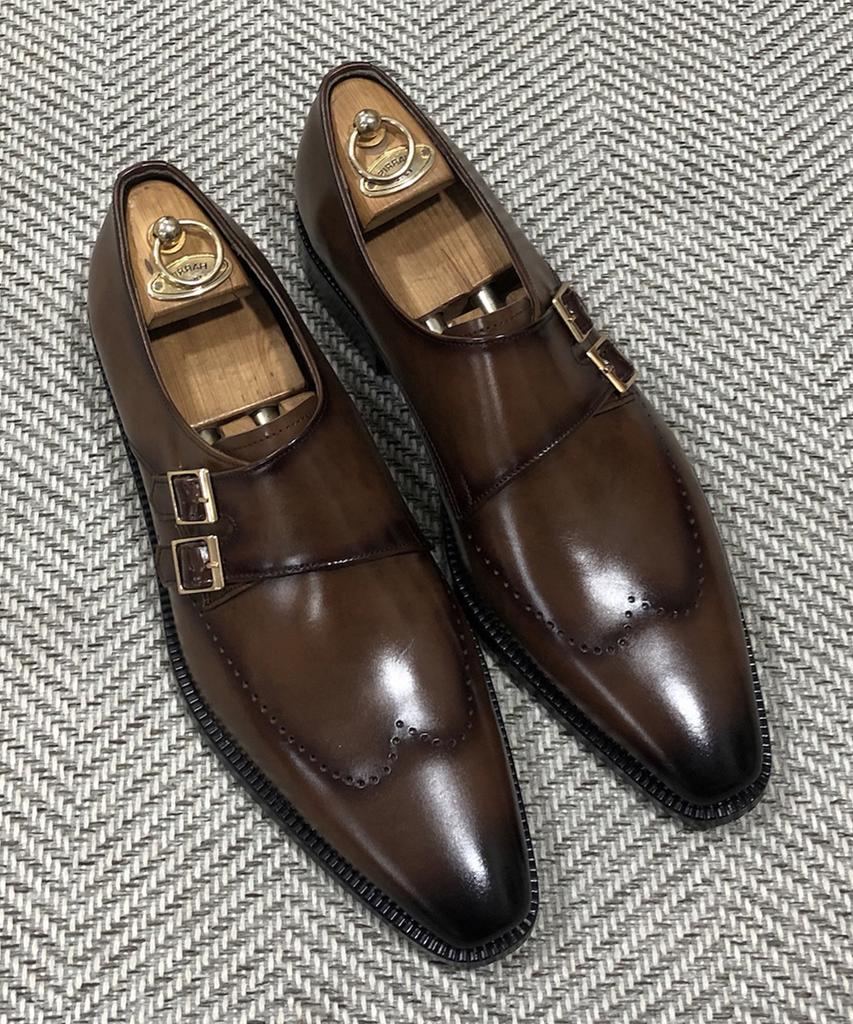 Joenshoe Heritage Chestnut Double Monk Strap Stain Brown