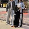 European and American Street Retro Casual Fashion Straight Tube Loose Striped Wide Leg Pants