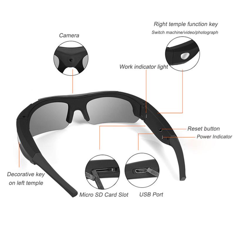 Модные солнцезащитные очки с камерой 1080p, широкоугольные уличные видеозапись, очки для глаз, спортивные умные солнцезащитные очки, видеокамера