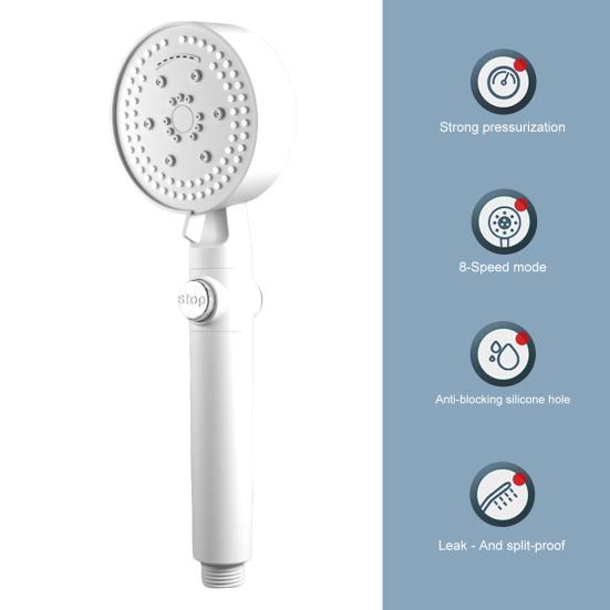 Shower Head 8-Spray Modes High-Pressure Handheld Showerhead Durable Leak-Proof Shower Spray Nozzle for Home