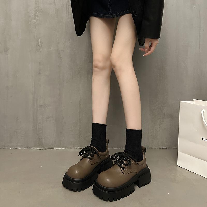 Мода 2024 Весна и осень мода новые женские удобные нескользящие туфли с круглым носком на высоком каблуке со шнуровкой на низком каблуке