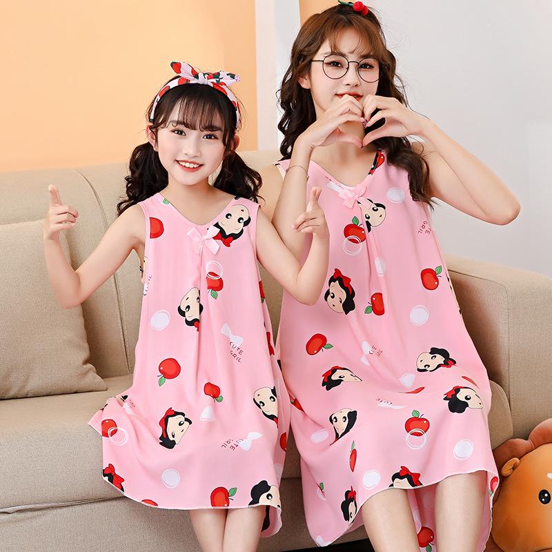 Летняя хлопковая ночная сорочка без рукавов для девочек - Пижамы для мамы и дочки в одном стиле